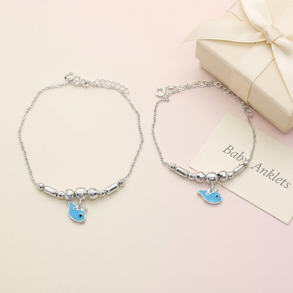 Dolphin Anklet for Kids | Blue | 92.5 Pure Silver | Manaaya