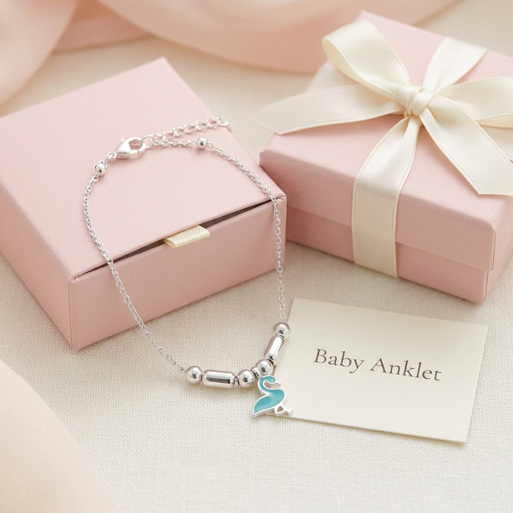 Flamingo Anklet for Kids | Blue | 92.5 Pure Silver | Manaaya