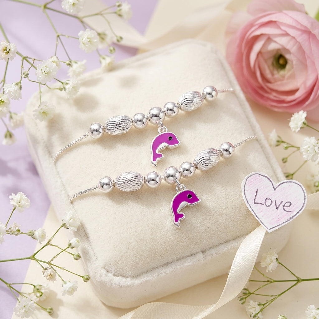 Dolphin Anklet for Kids | Pink | 92.5 Pure Silver | Manaaya