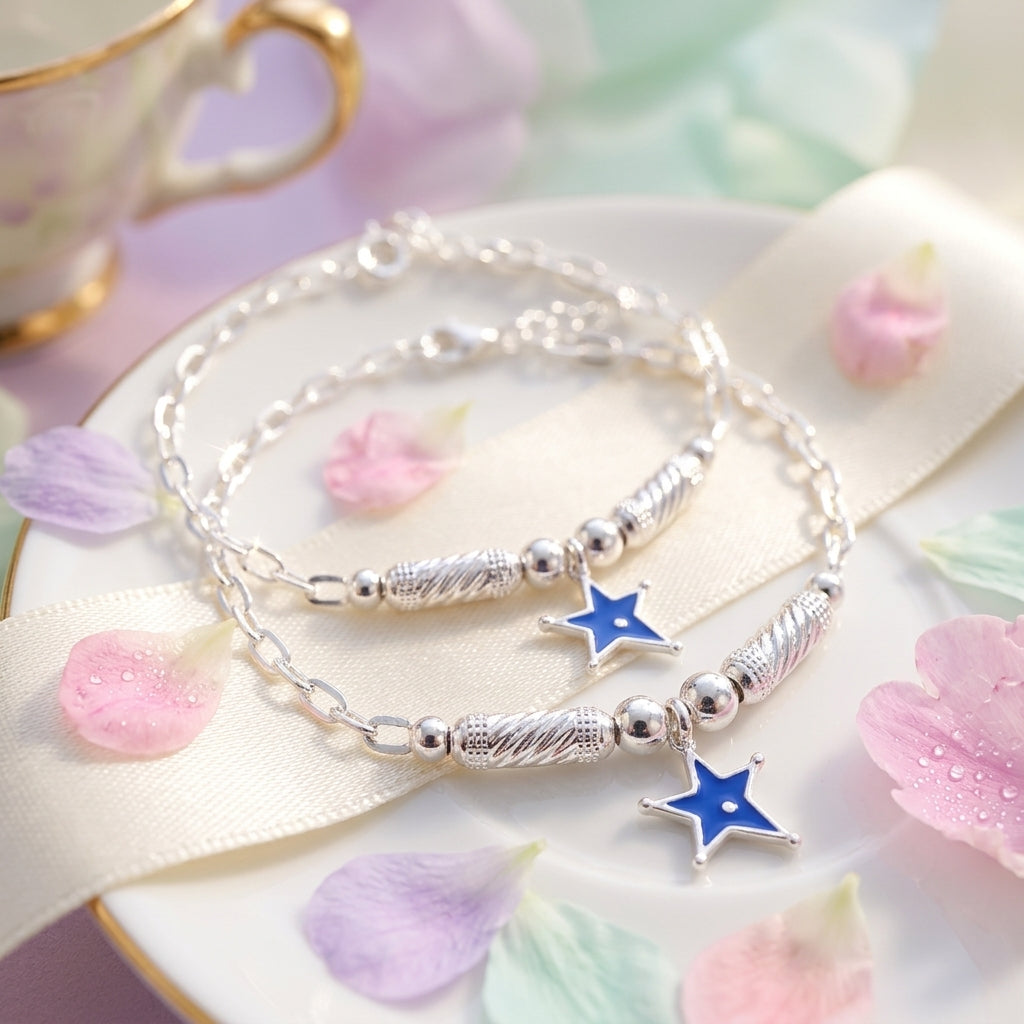 Star Anklet for Kids | Blue | 92.5 Pure Silver | Manaaya