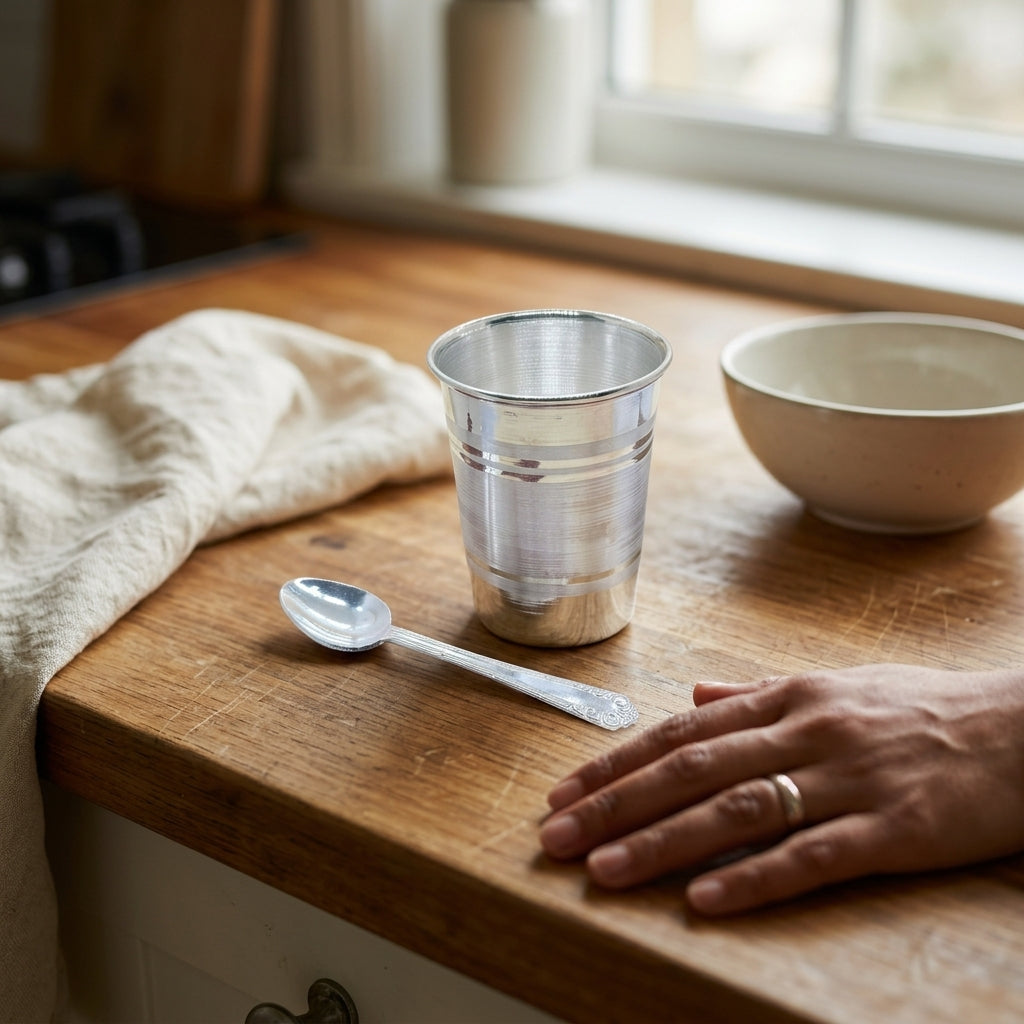92.5 Silver Baby Spoon & Glass Gift Set | Manaaya