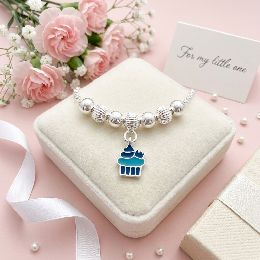 Cupcake Anklet for Kids | Blue | 92.5 Pure Silver | Manaaya