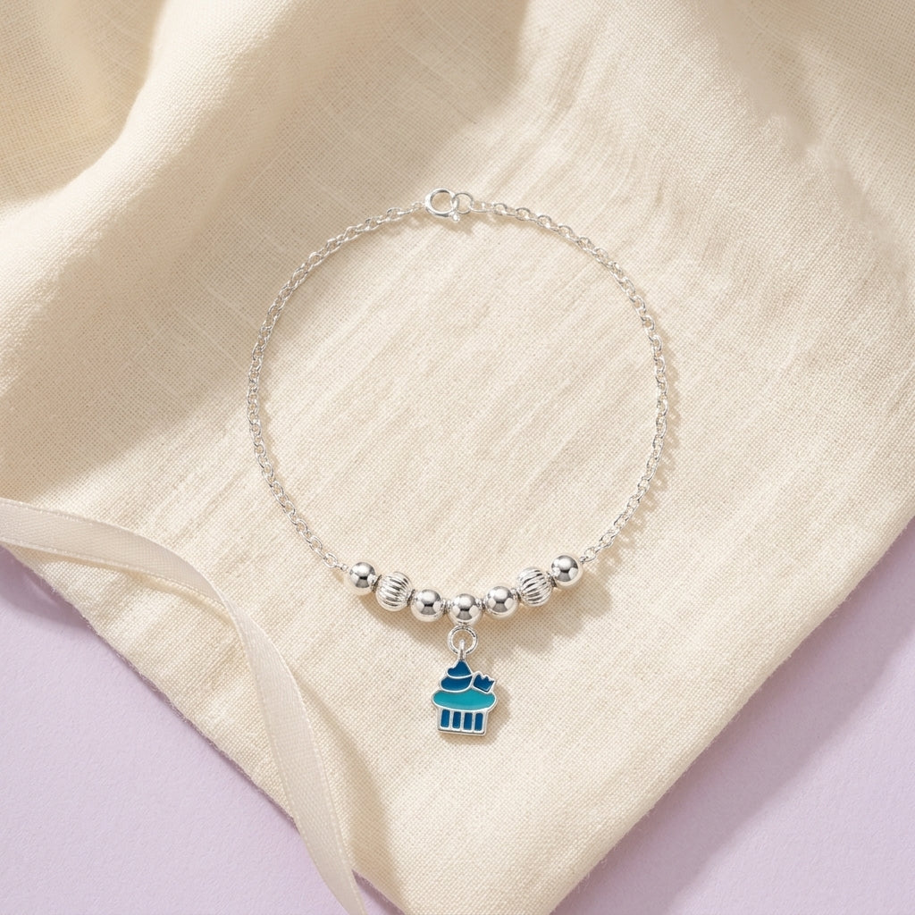 Cupcake Anklet for Kids | Blue | 92.5 Pure Silver | Manaaya