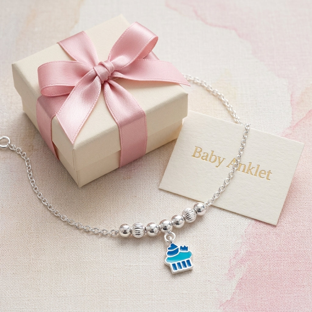 Cupcake Anklet for Kids | Blue | 92.5 Pure Silver | Manaaya