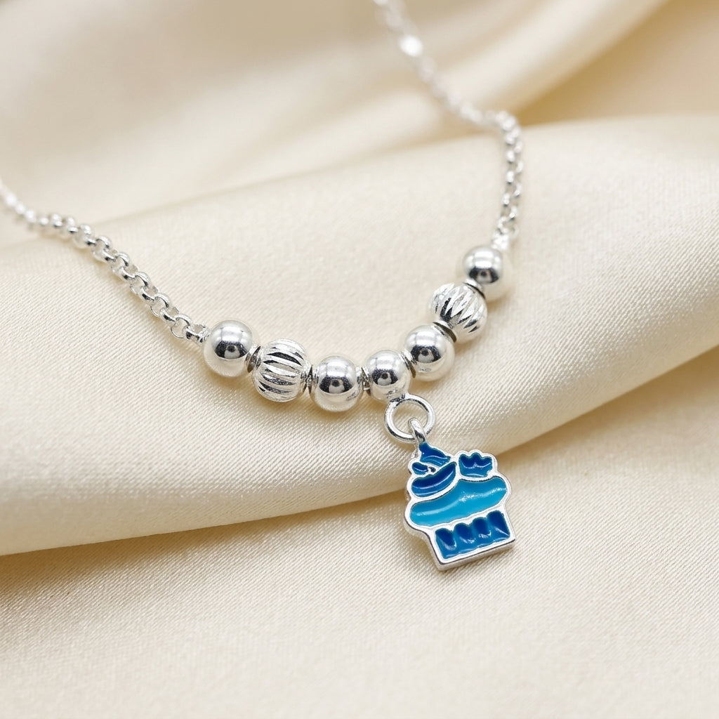 Cupcake Anklet for Kids | Blue | 92.5 Pure Silver | Manaaya