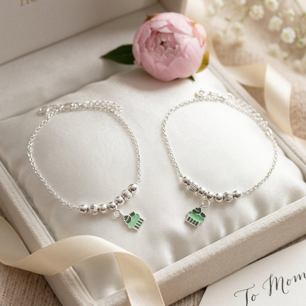 Cupcake Anklet for Kids | Green | 92.5 Pure Silver | Manaaya