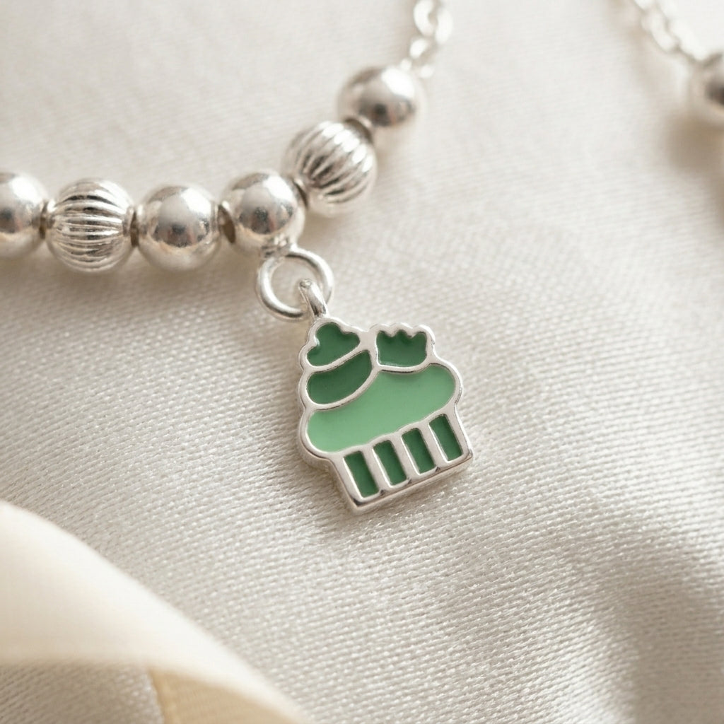 Cupcake Anklet for Kids | Green | 92.5 Pure Silver | Manaaya