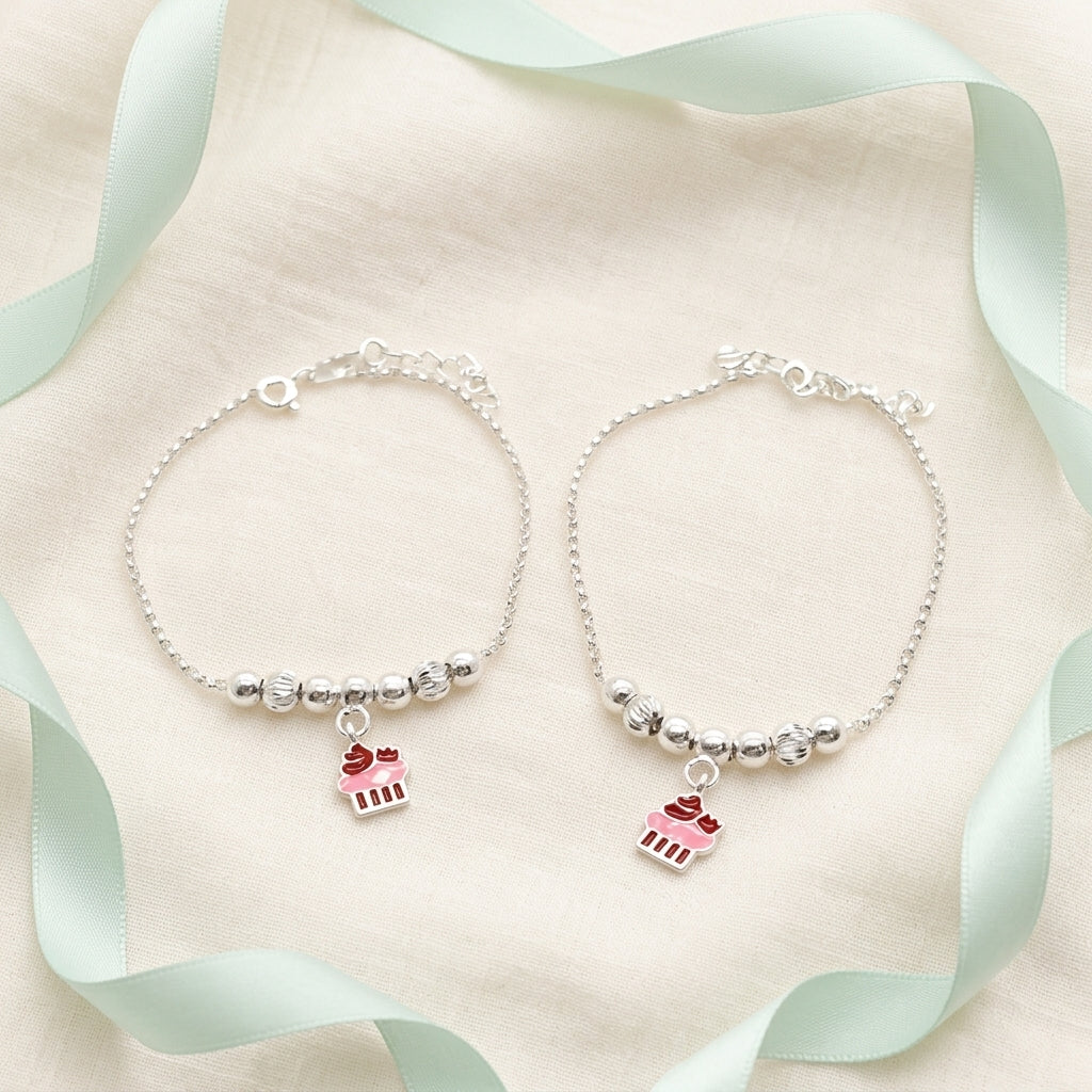 Cupcake Anklet for Kids | Pink | 92.5 Pure Silver | Manaaya