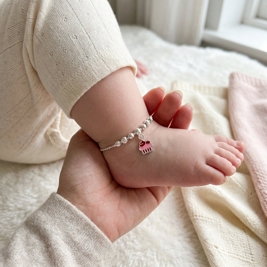 Cupcake Anklet for Kids | Pink | 92.5 Pure Silver | Manaaya