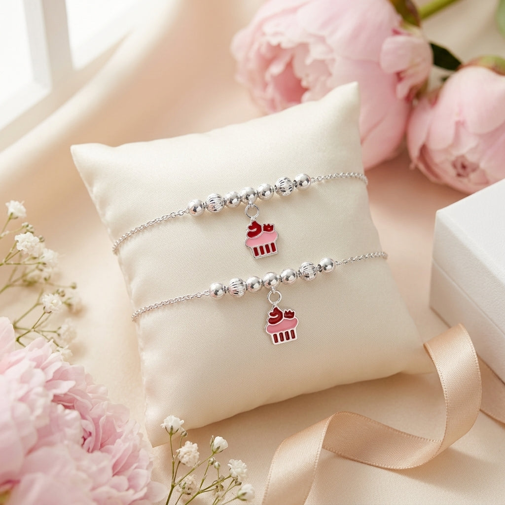 Cupcake Anklet for Kids | Pink | 92.5 Pure Silver | Manaaya