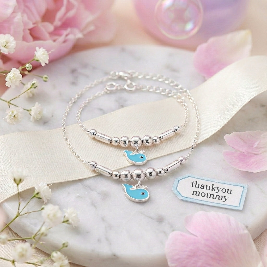 Dolphin Anklet for Kids | Blue | 92.5 Pure Silver | Manaaya