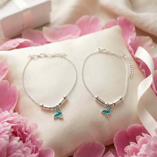 Flamingo Anklet for Kids | Blue | 92.5 Pure Silver | Manaaya