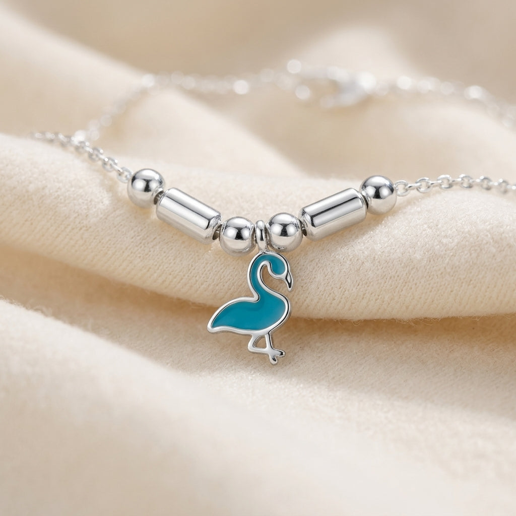 Flamingo Anklet for Kids | Blue | 92.5 Pure Silver | Manaaya