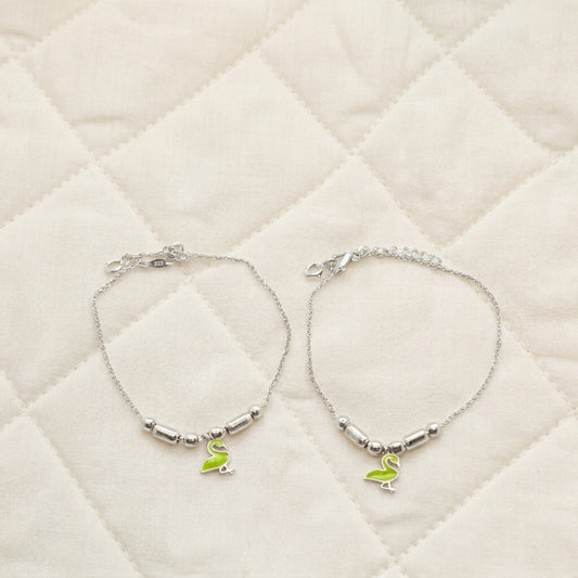 Flamingo Anklet for Kids | Green | 92.5 Pure Silver | Manaaya