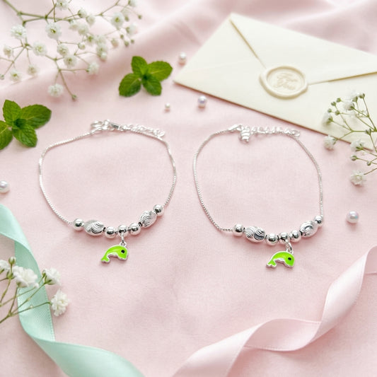 Dolphin Anklet for Kids | Green | 92.5 Pure Silver | Manaaya