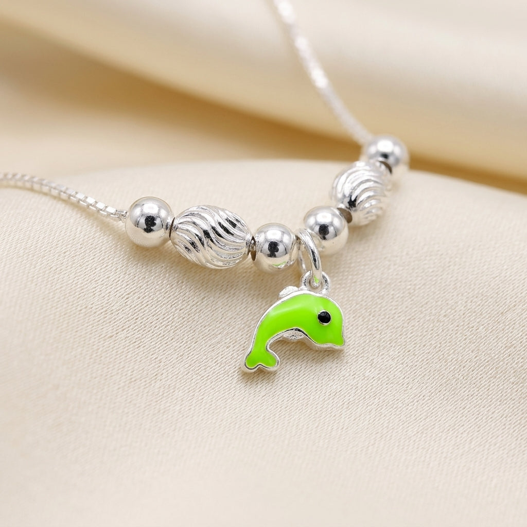 Dolphin Anklet for Kids | Green | 92.5 Pure Silver | Manaaya