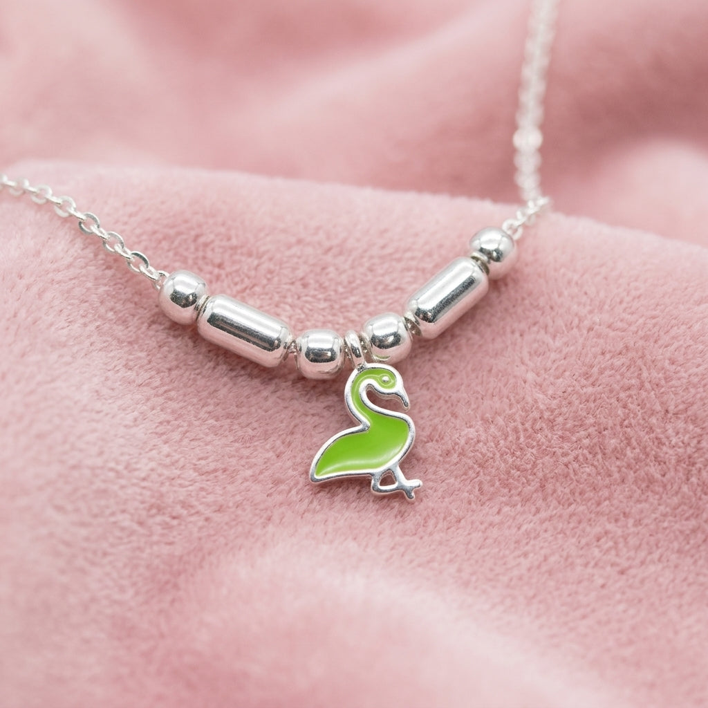 Flamingo Anklet for Kids | Green | 92.5 Pure Silver | Manaaya