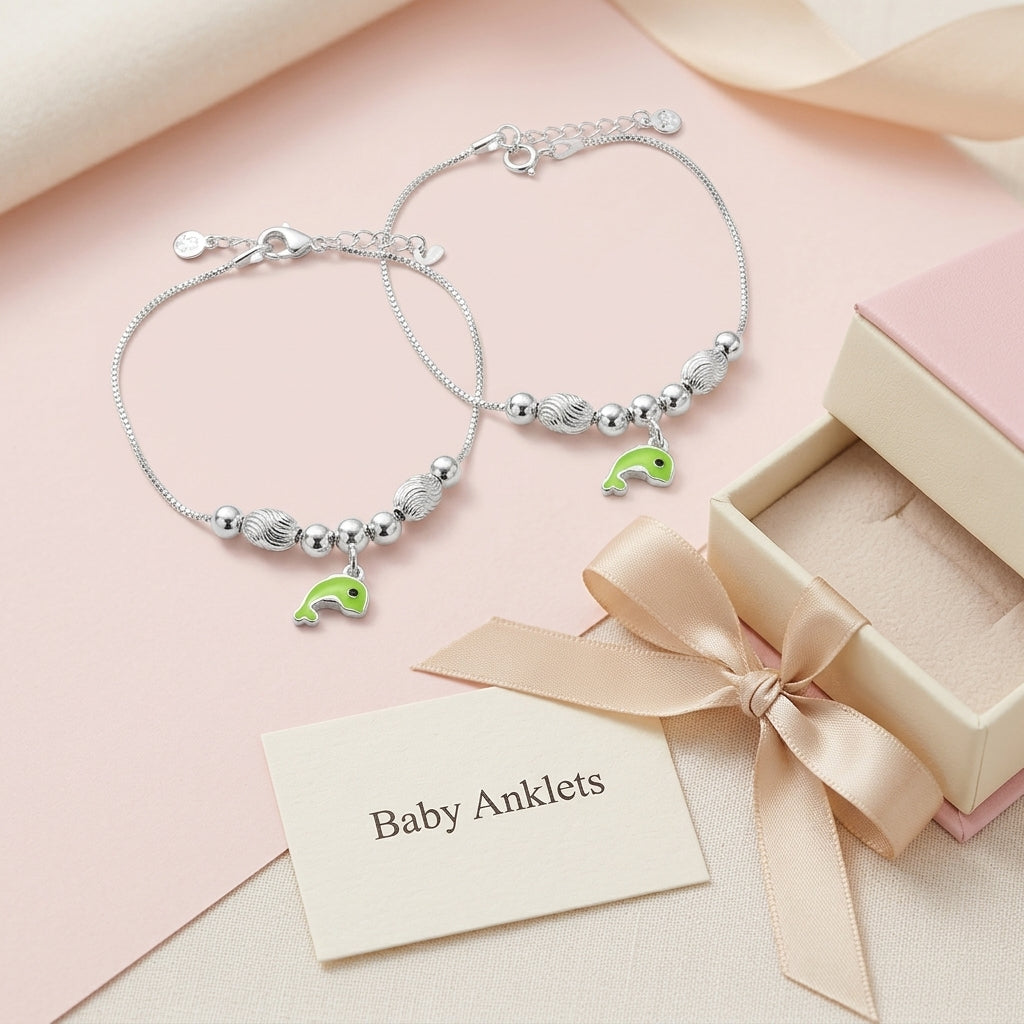 Dolphin Anklet for Kids | Green | 92.5 Pure Silver | Manaaya