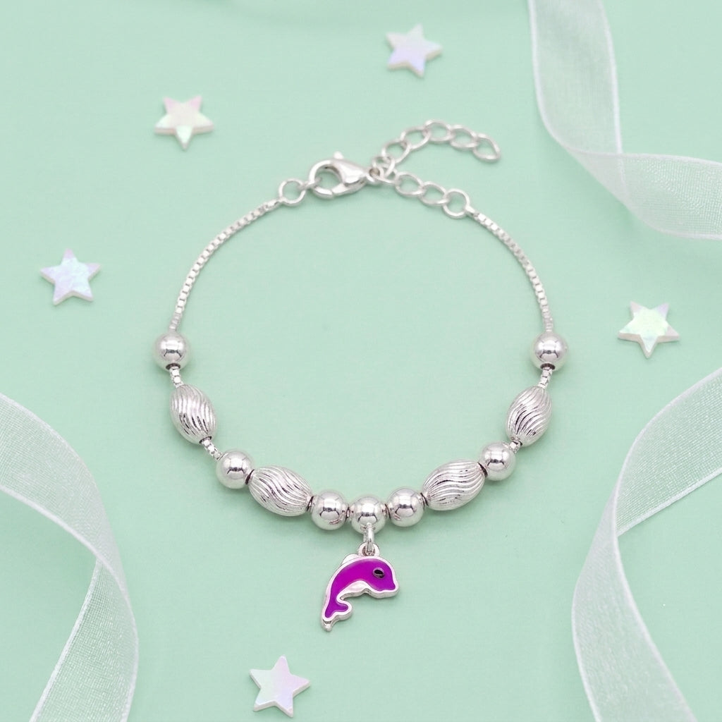Dolphin Anklet for Kids | Pink | 92.5 Pure Silver | Manaaya