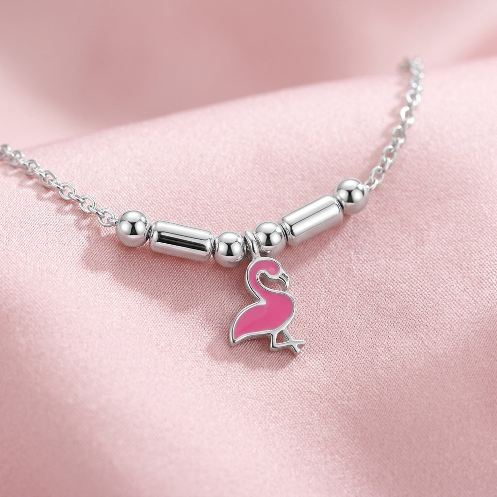 Flamingo Anklet for Kids | Pink | 92.5 Pure Silver | Manaaya