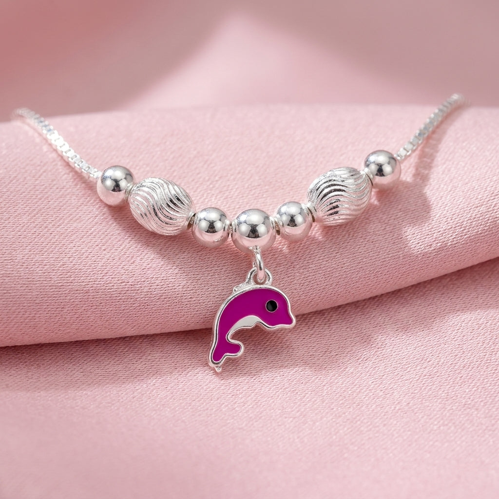 Dolphin Anklet for Kids | Pink | 92.5 Pure Silver | Manaaya