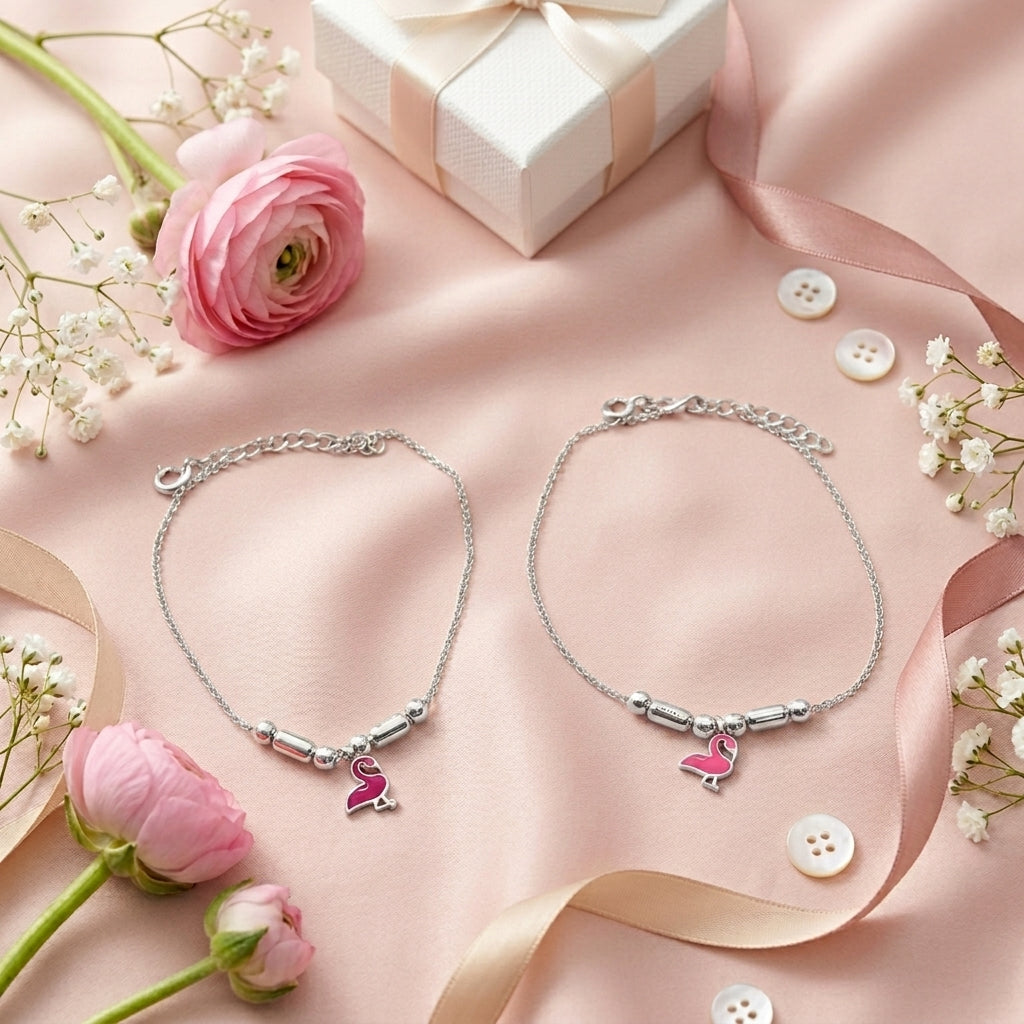 Flamingo Anklet for Kids | Pink | 92.5 Pure Silver | Manaaya