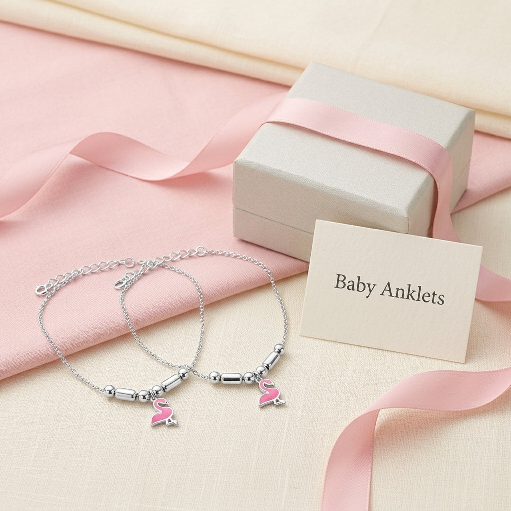 Flamingo Anklet for Kids | Pink | 92.5 Pure Silver | Manaaya