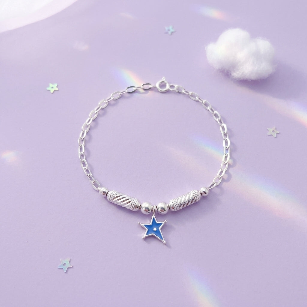 Star Anklet for Kids | Blue | 92.5 Pure Silver | Manaaya