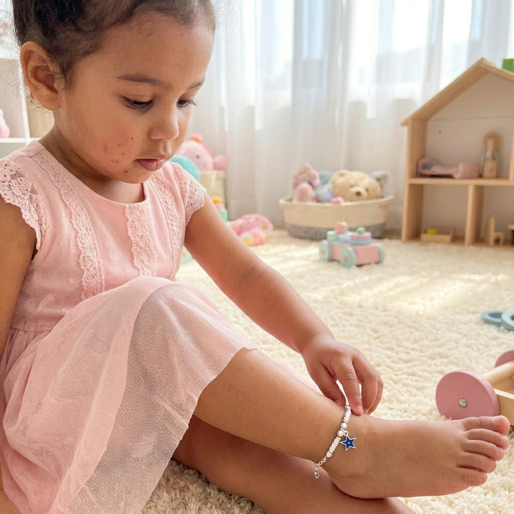 Star Anklet for Kids | Blue | 92.5 Pure Silver | Manaaya