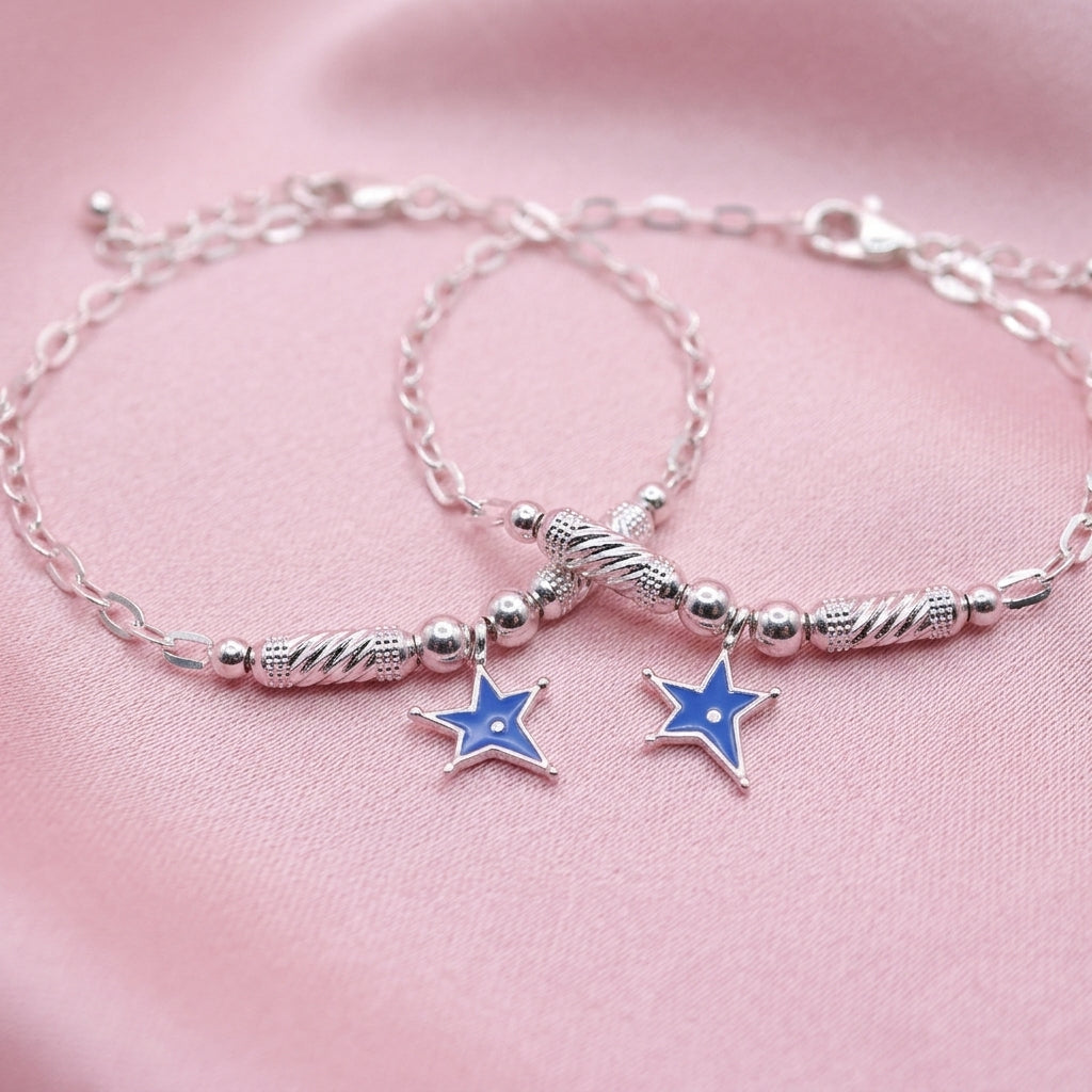 Star Anklet for Kids | Blue | 92.5 Pure Silver | Manaaya