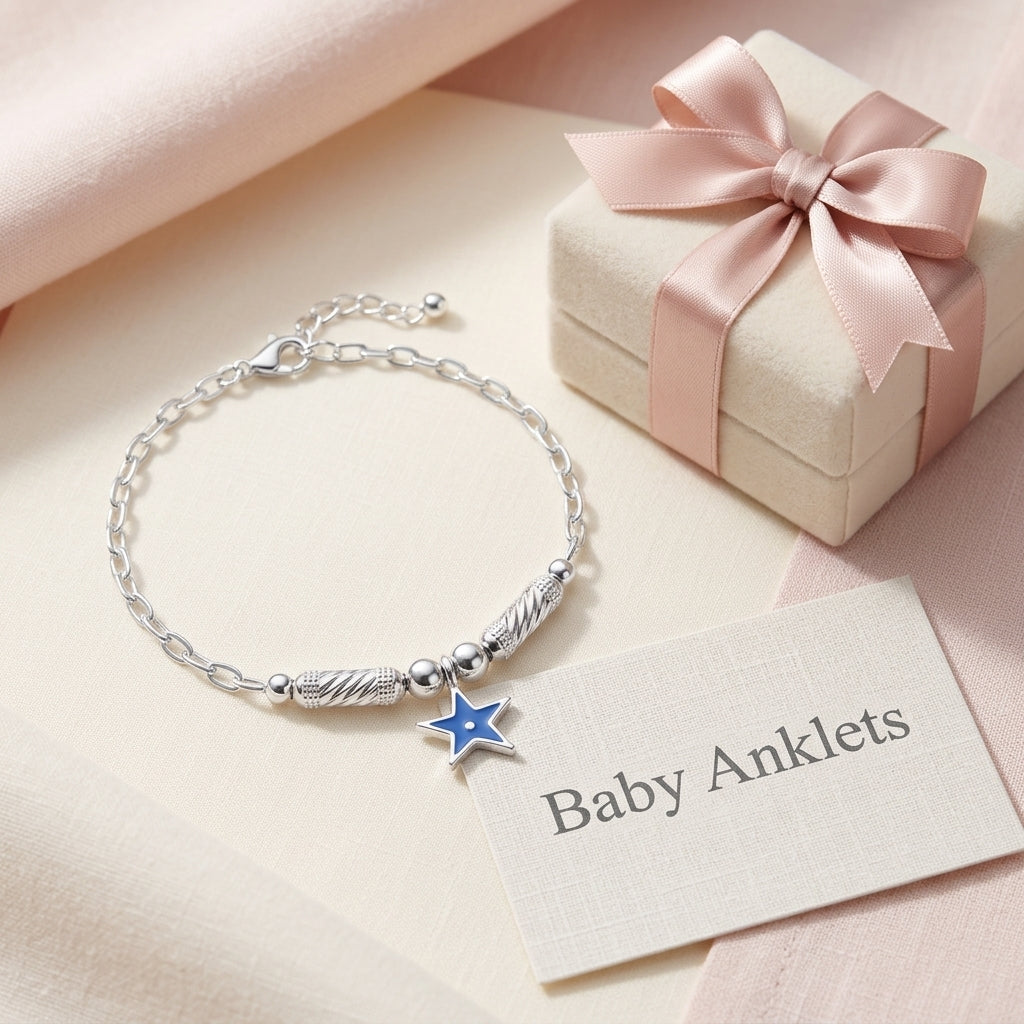 Star Anklet for Kids | Blue | 92.5 Pure Silver | Manaaya
