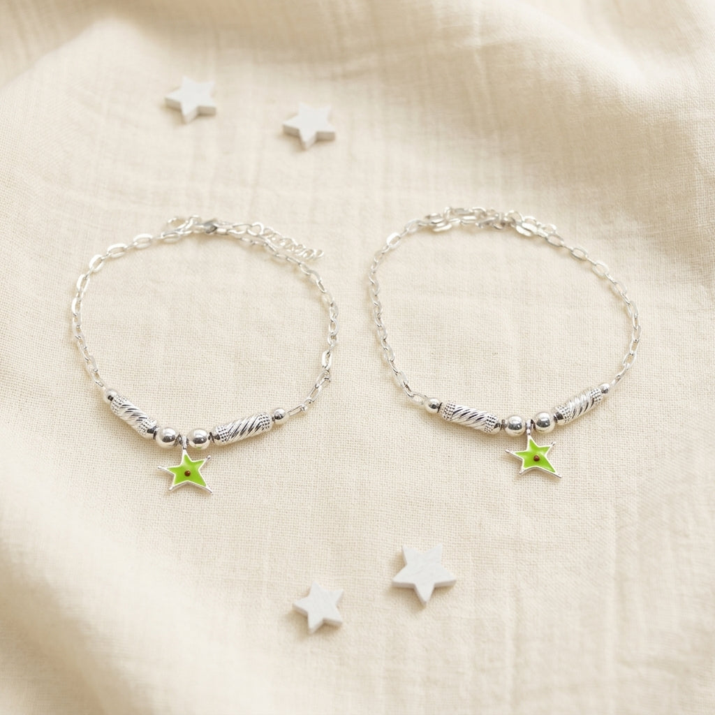 Star Anklet for Kids | Green | 92.5 Pure Silver | Manaaya