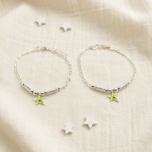 Star Anklet for Kids | Green | 92.5 Pure Silver | Manaaya