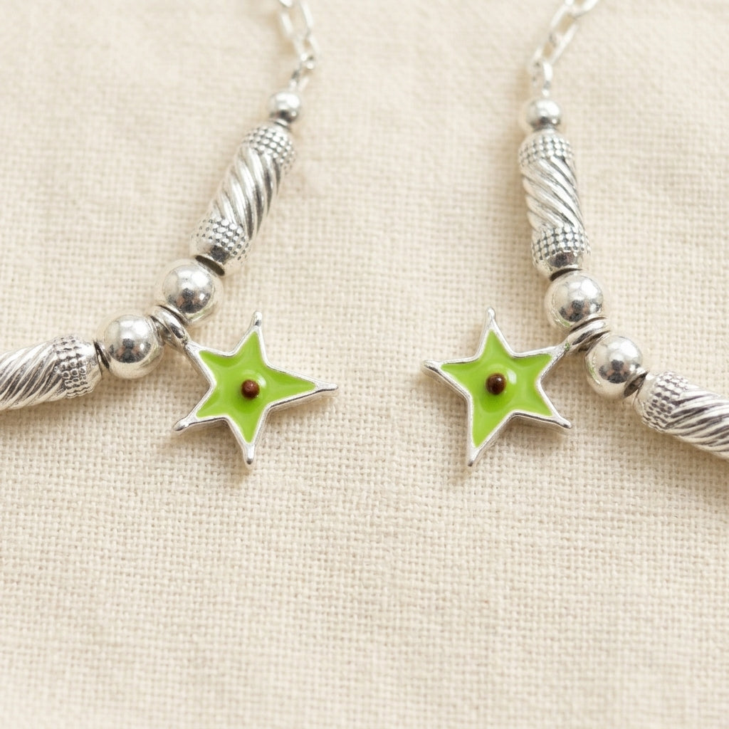 Star Anklet for Kids | Green | 92.5 Pure Silver | Manaaya