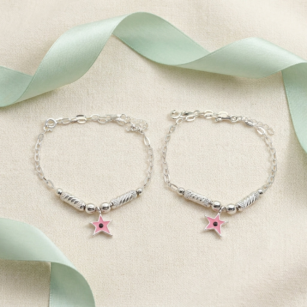 Star Anklet for Kids | Pink | 92.5 Pure Silver | Manaaya