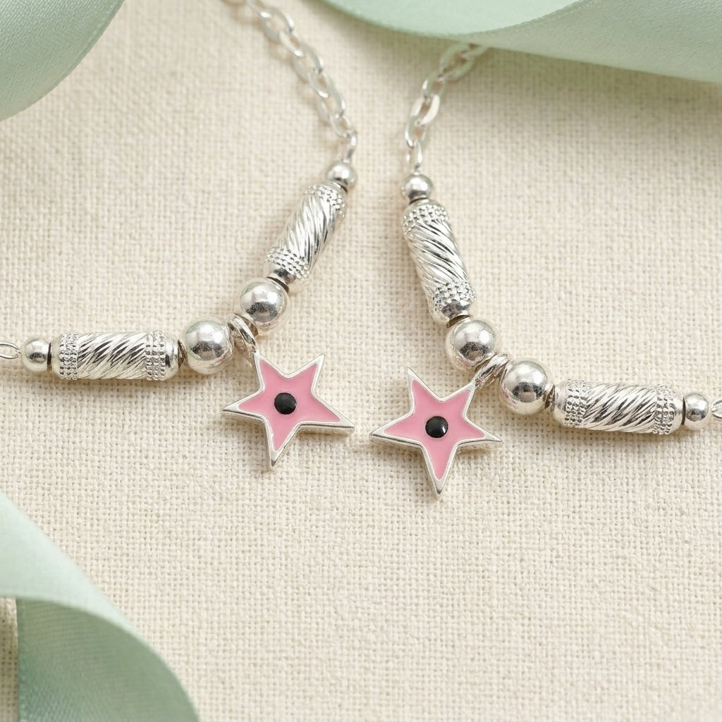 Star Anklet for Kids | Pink | 92.5 Pure Silver | Manaaya