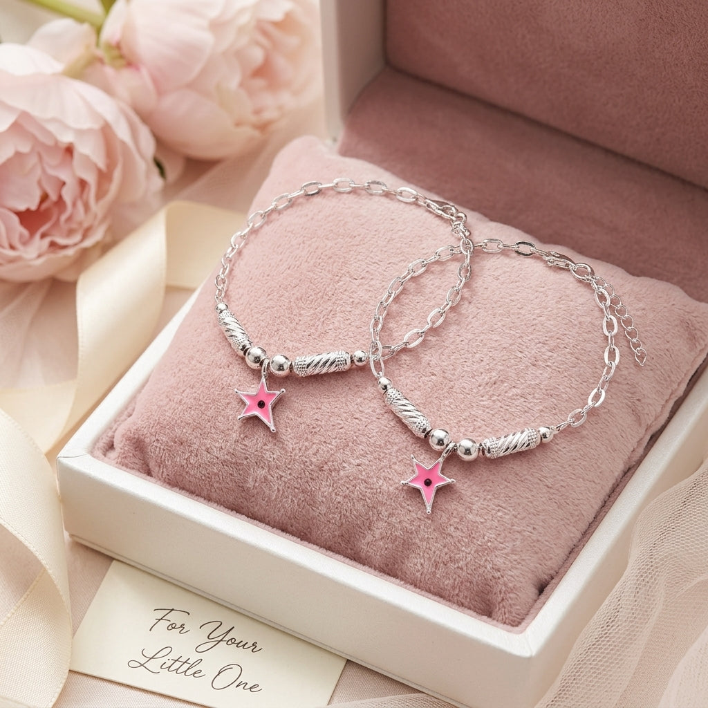 Star Anklet for Kids | Pink | 92.5 Pure Silver | Manaaya
