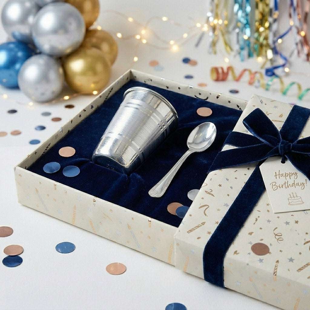 92.5 Silver Baby Spoon & Glass Gift Set | Manaaya