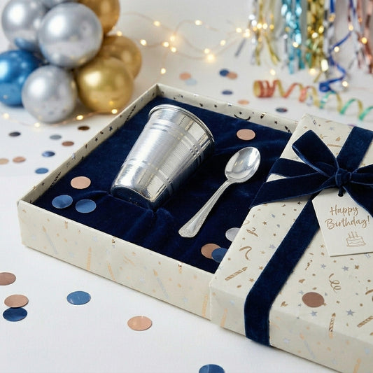 92.5 Silver Baby Spoon & Glass Gift Set | Manaaya