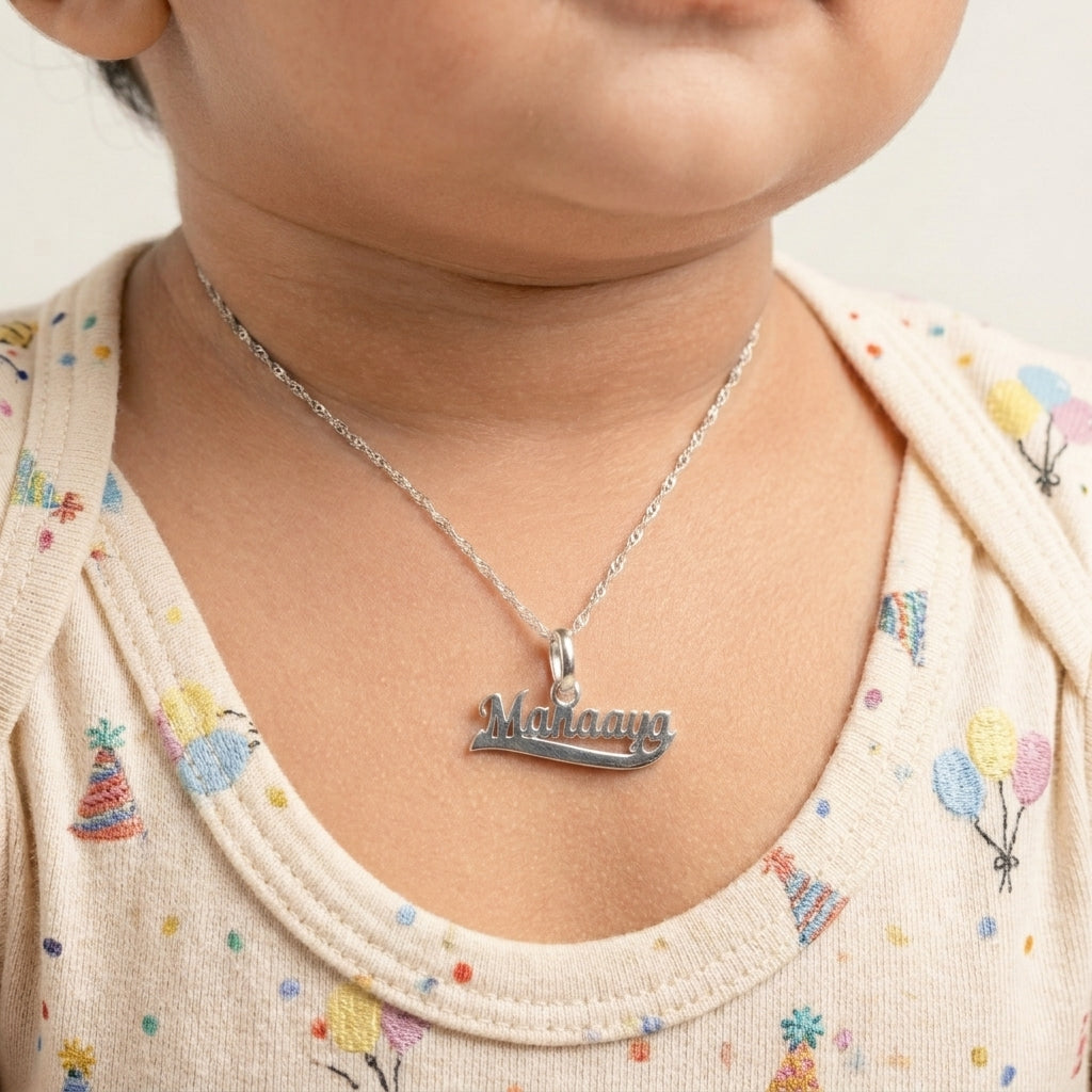 92.5 Silver Customised Name Pendant for Kids | Manaaya