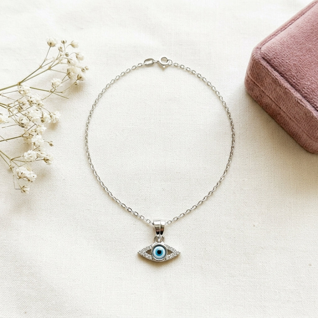 92.5 Silver Small Evil Eye Pendant for Babies & Kids | Manaaya