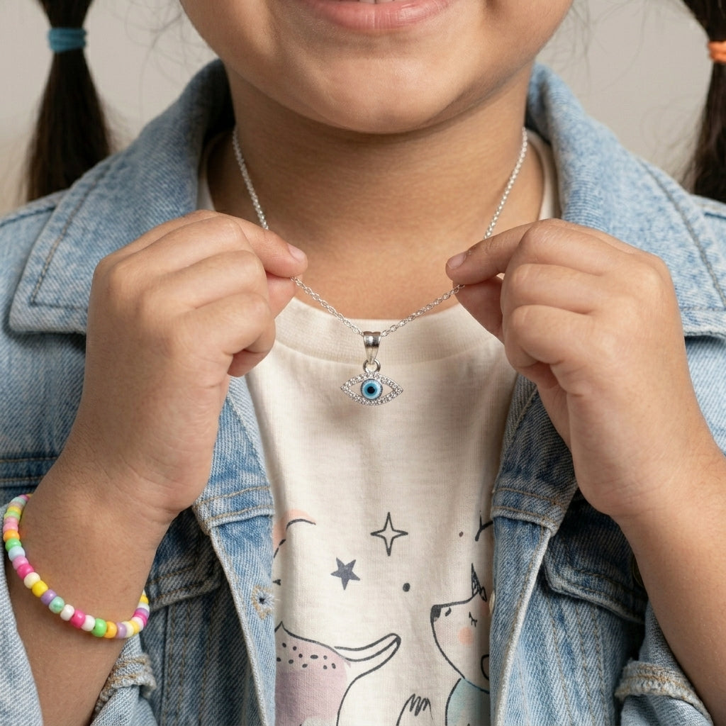 92.5 Silver Small Evil Eye Pendant for Babies & Kids | Manaaya