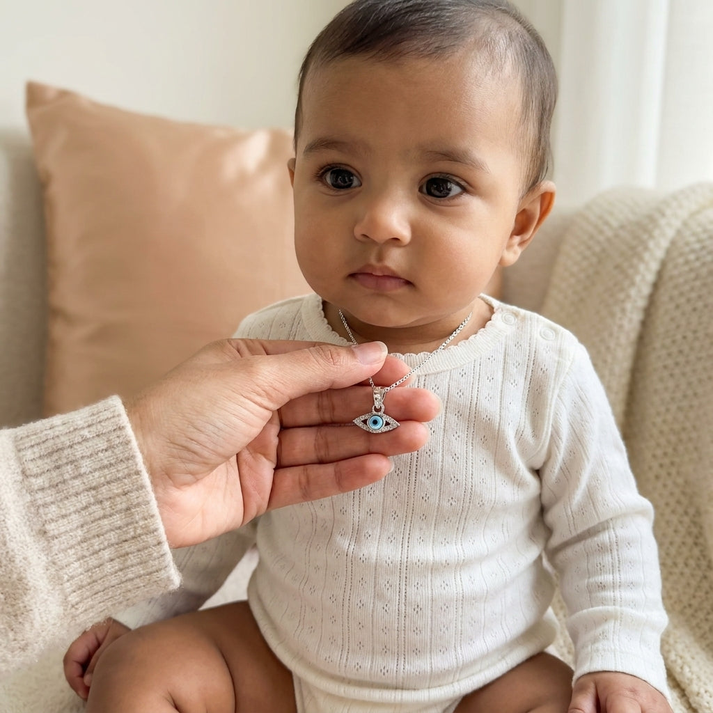 92.5 Silver Small Evil Eye Pendant for Babies & Kids | Manaaya