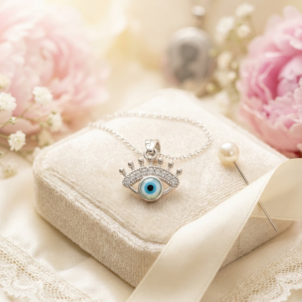 92.5 Silver Evil Eye Lash Pendant for Babies & Kids | Manaaya