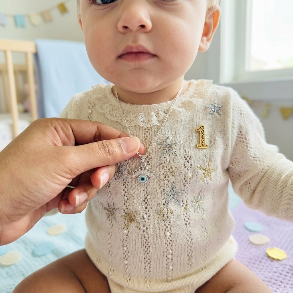 92.5 Silver Evil Eye Lash Pendant for Babies & Kids | Manaaya