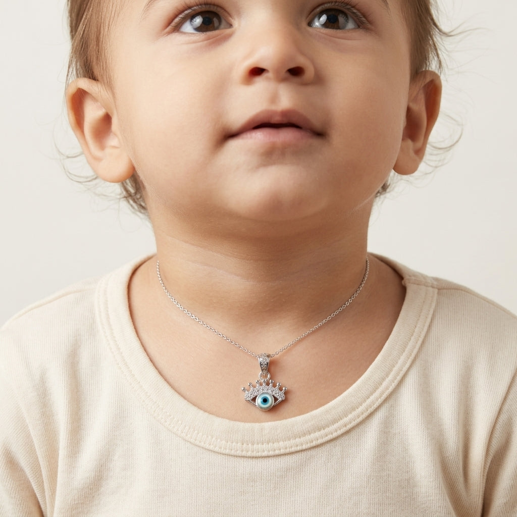 92.5 Silver Evil Eye Lash Pendant for Babies & Kids | Manaaya